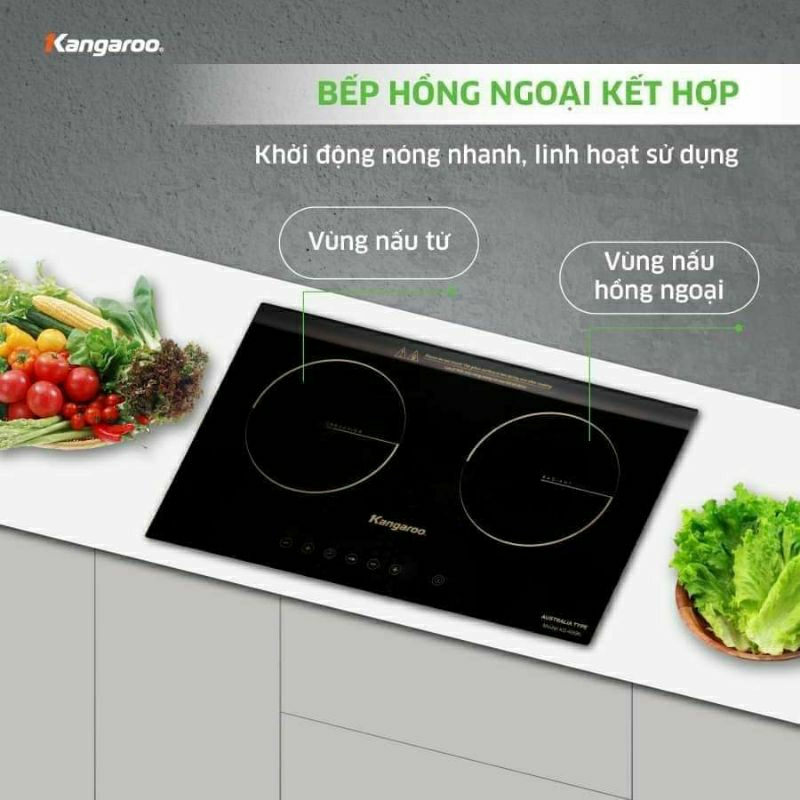 Bếp điện từ đôi kangaroo 1 bên từ 1 bên hồng ngoại kg499N hàng chính hãng bảo hành 12 tháng