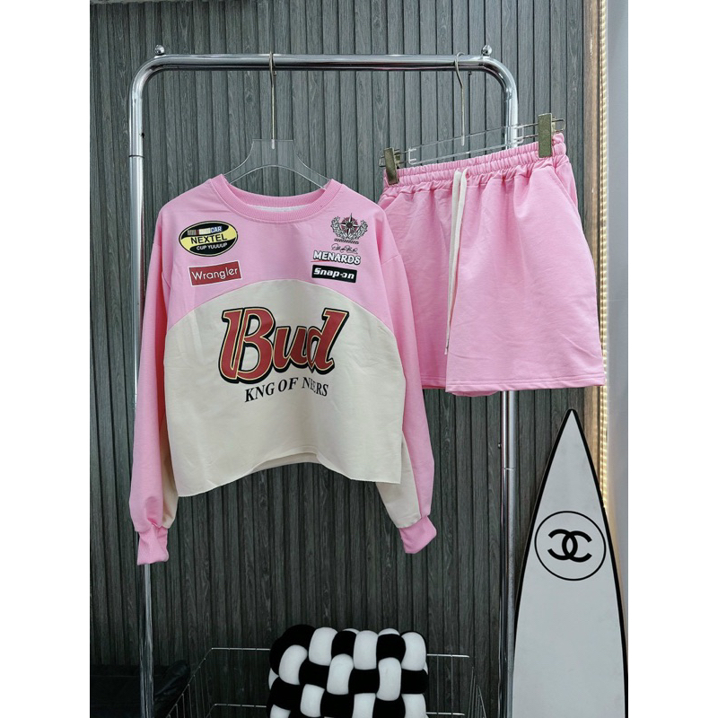 Set áo tay dài phối màu hoạ tiết kèm quần short