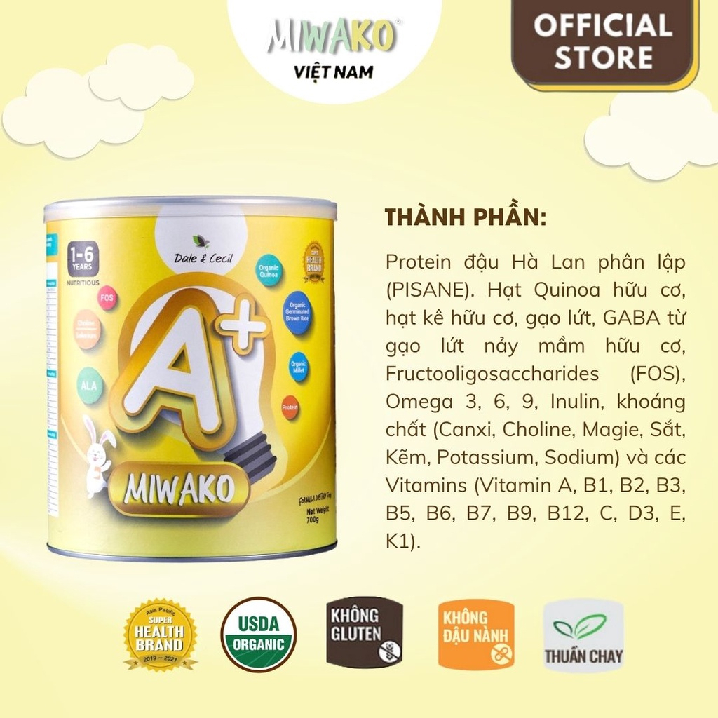 Combo 2 Hộp Sữa miwako A+ 700g nhập khẩu chính hãng, Vị Vani