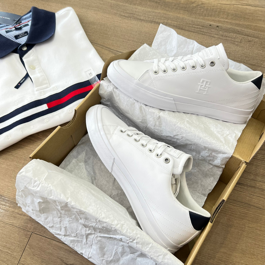 Giày Tommy Hilfiger Leather -Trắng Gót Đen