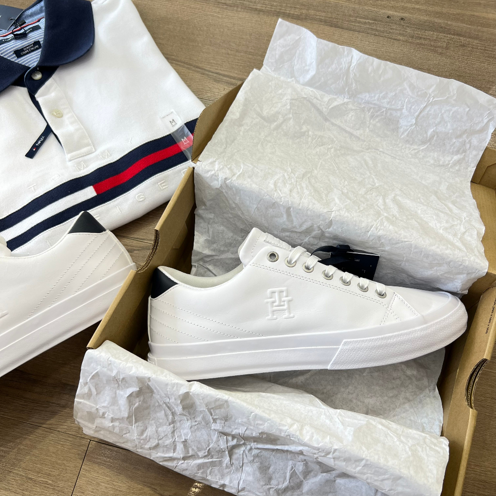 Giày Tommy Hilfiger Leather -Trắng Gót Đen