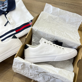 [CHÍNH HÃNG] Giày Tommy Hilfiger Leather -Trắng Gót Đen