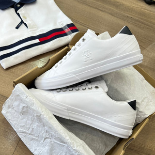 [CHÍNH HÃNG] Giày Tommy Hilfiger Leather -Trắng Gót Đen