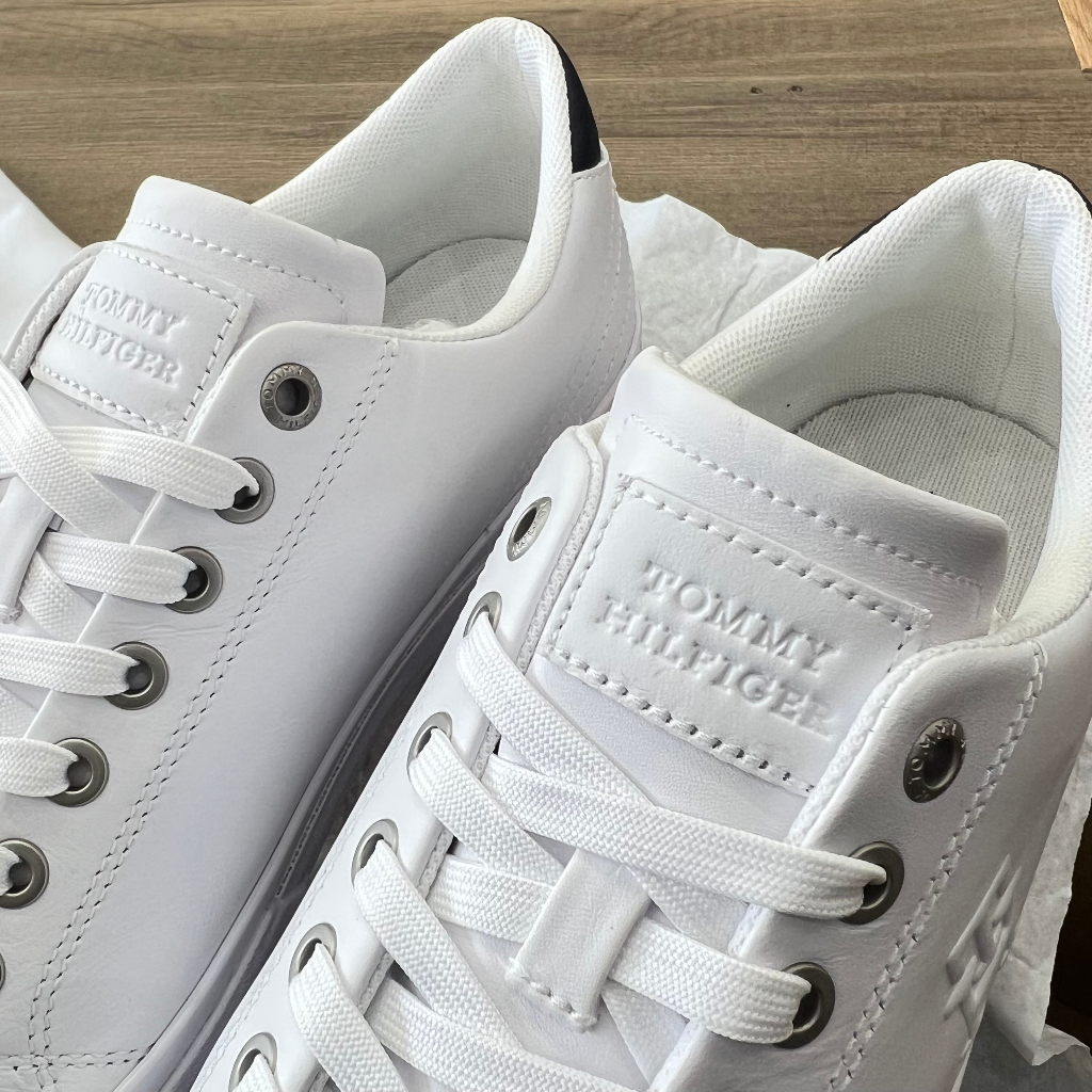 Giày Tommy Hilfiger Leather -Trắng Gót Đen