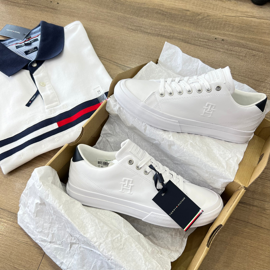 Giày Tommy Hilfiger Leather -Trắng Gót Đen