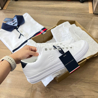 [CHÍNH HÃNG] Giày Tommy Hilfiger Leather -Trắng Gót Đen