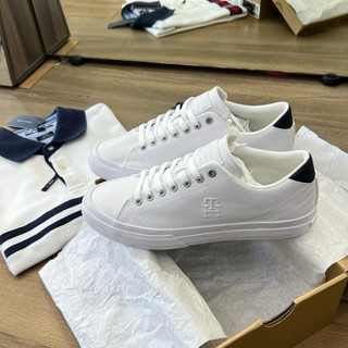 [CHÍNH HÃNG] Giày Tommy Hilfiger Leather -Trắng Gót Đen