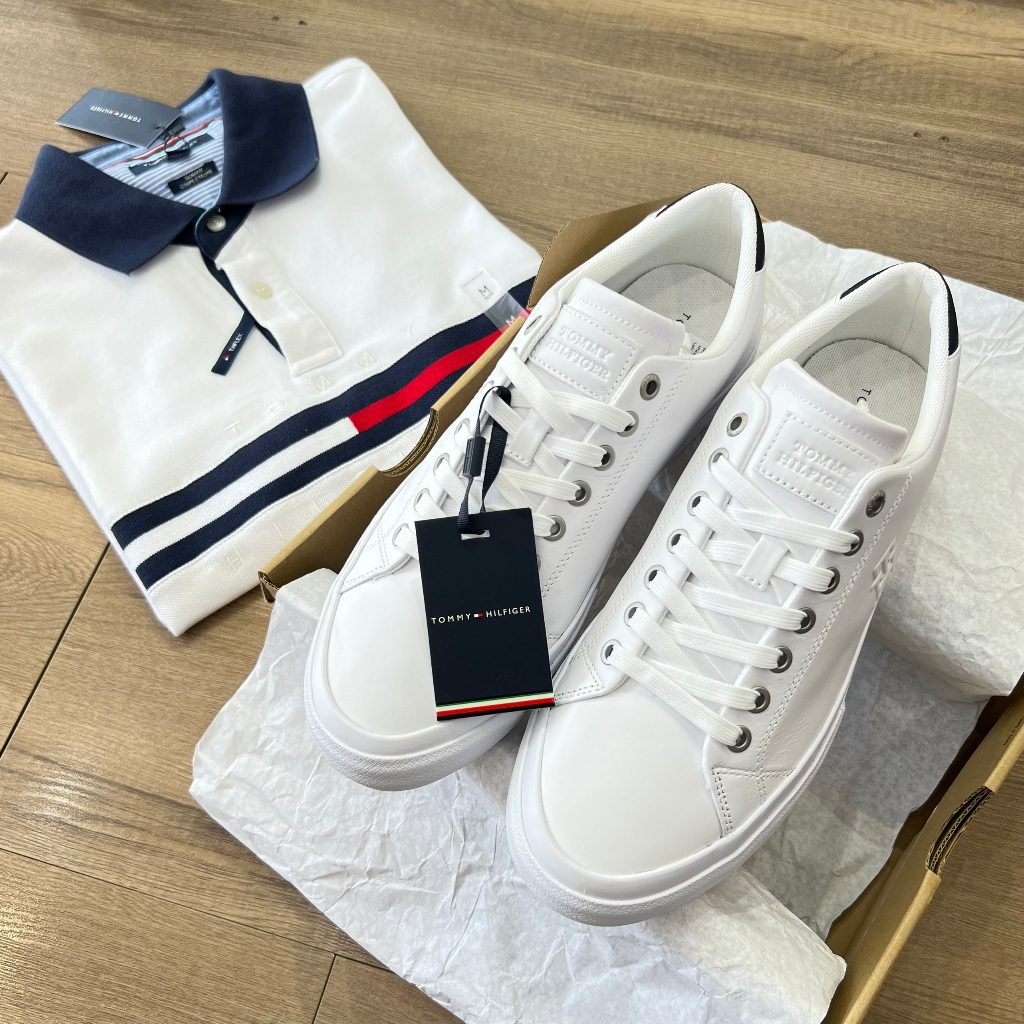 Giày Tommy Hilfiger Leather -Trắng Gót Đen