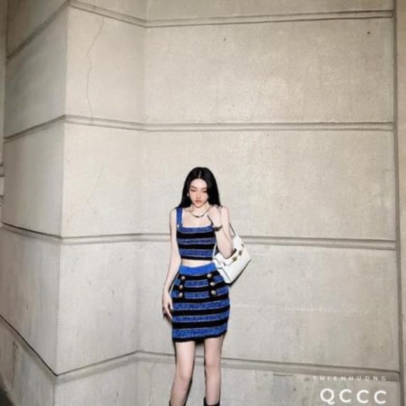 Set Váy Len Kẻ Bal man QC L1