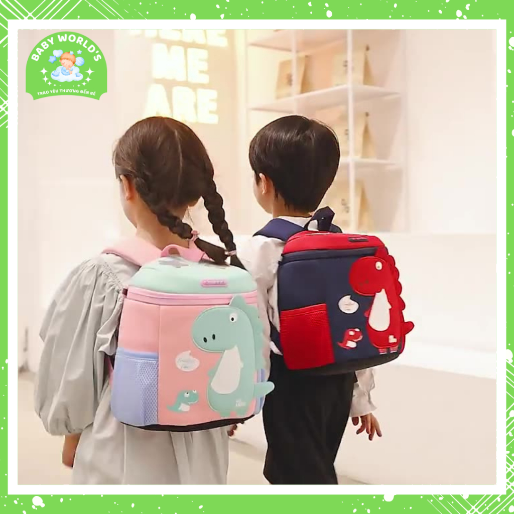 Balo chống thất lạc siêu nhẹ cho bé mầm non, mẫu giáo hình khủng long đáng yêu