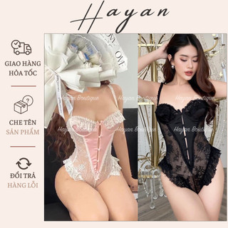 HT273 Đồ ngủ sexy bodysuit, bộ jumsuit phối ren hoạ tiết có GỌNG nâng ngực HT273