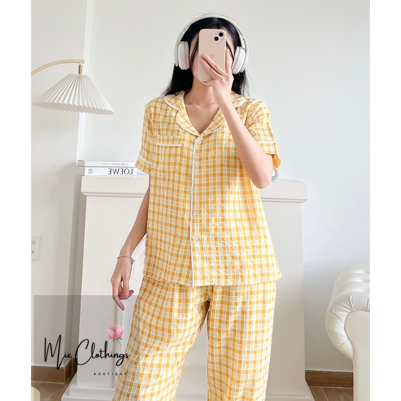 BỘ ĐỒ NGỦ, SET PIJAMA MẶC NHÀ #DÀI #CARO CUTE FORM RỘNG