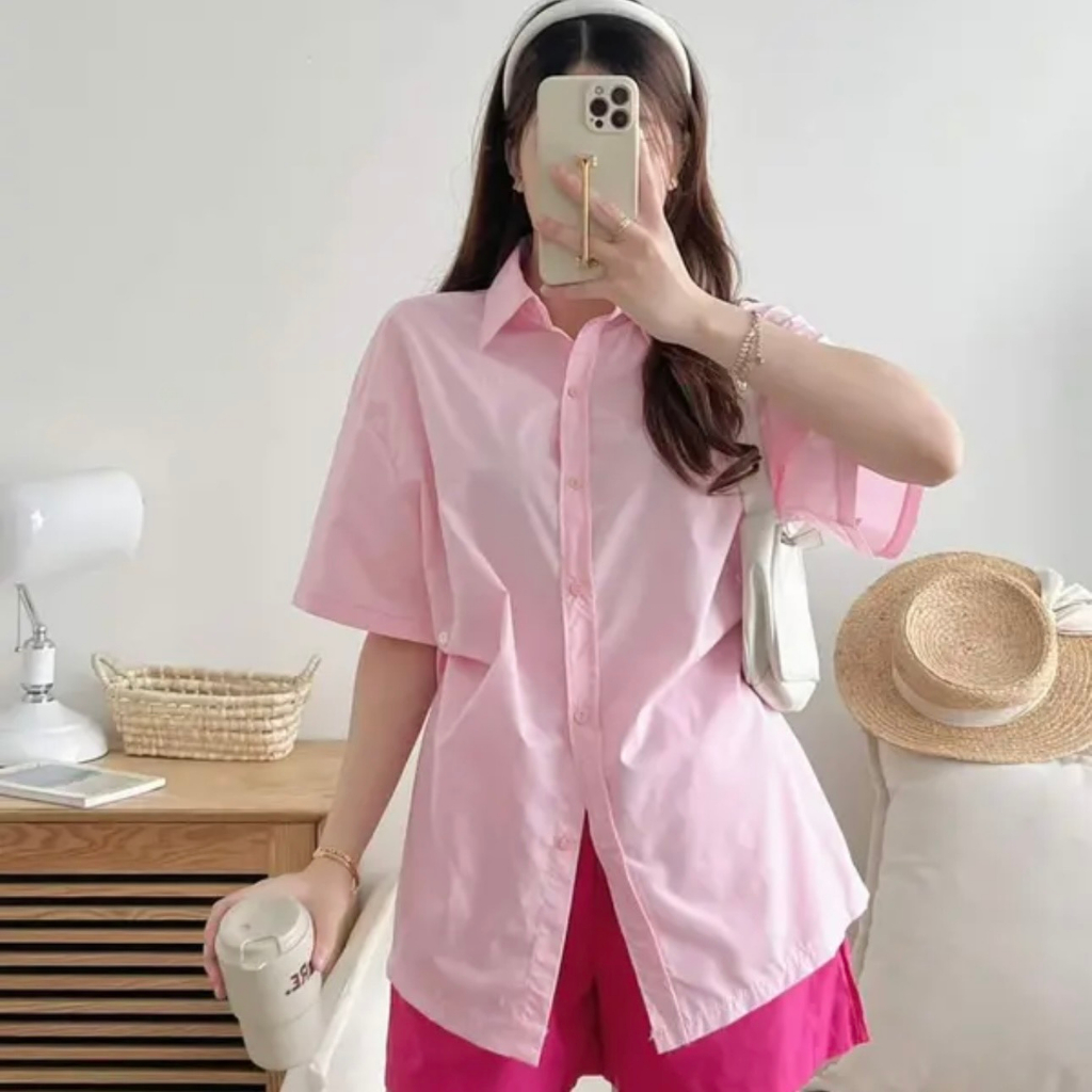 Set Bộ BigSize Áo Sơ Mi Ngắn Tay & Quần Short Lưng Thun Cúc Bấm Chiết Eo Form Siêu Tôn Dáng