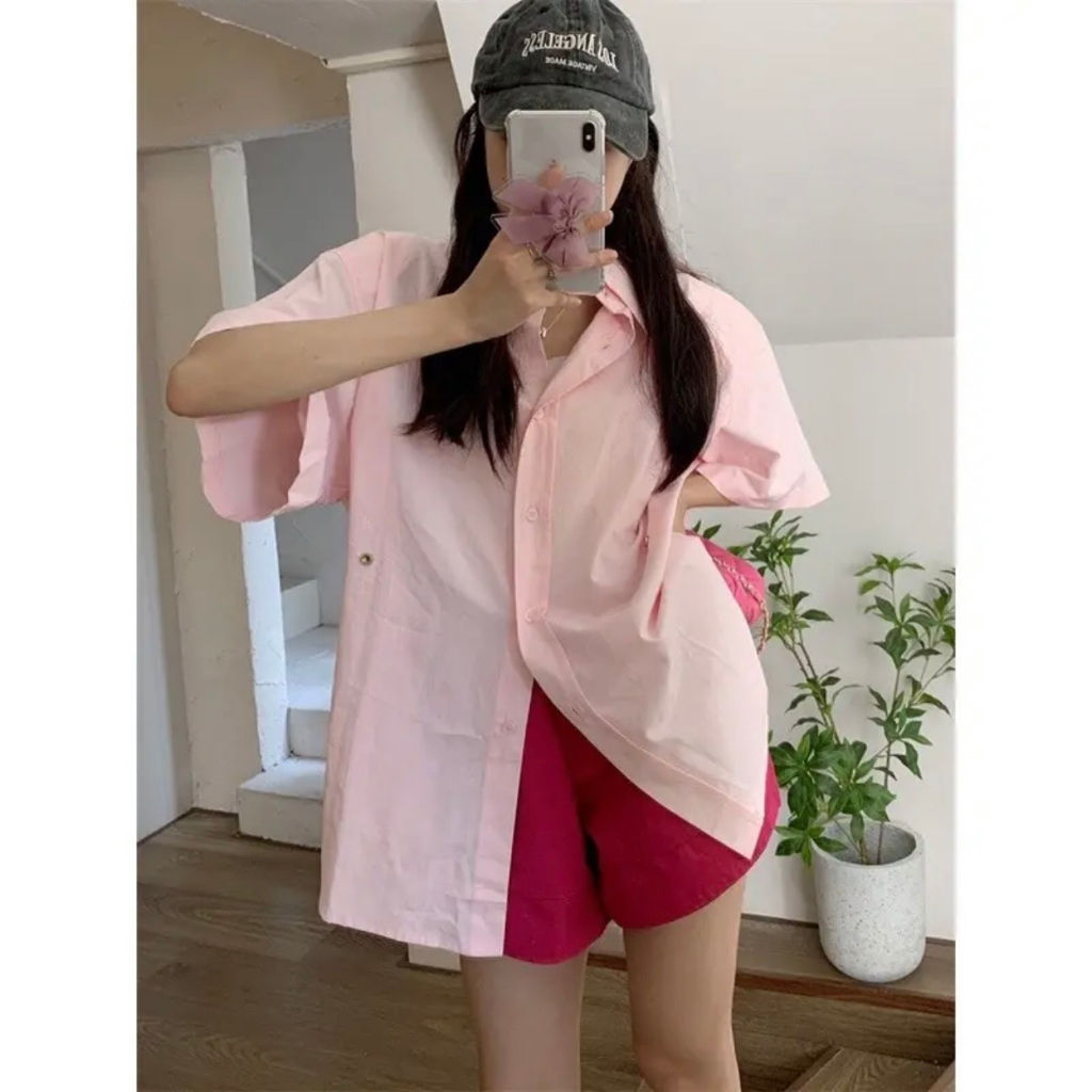 Set Bộ BigSize Áo Sơ Mi Ngắn Tay & Quần Short Lưng Thun Cúc Bấm Chiết Eo Form Siêu Tôn Dáng