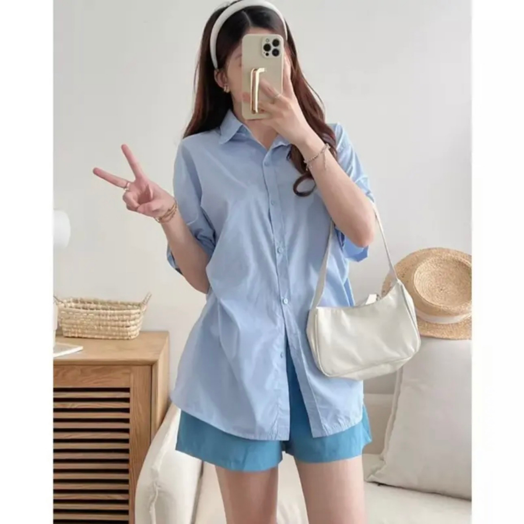 Set Bộ BigSize Áo Sơ Mi Ngắn Tay & Quần Short Lưng Thun Cúc Bấm Chiết Eo Form Siêu Tôn Dáng