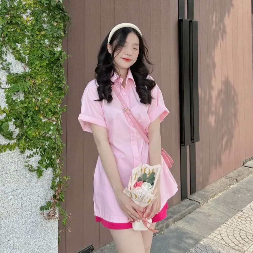 Set Bộ BigSize Áo Sơ Mi Ngắn Tay & Quần Short Lưng Thun Cúc Bấm Chiết Eo Form Siêu Tôn Dáng