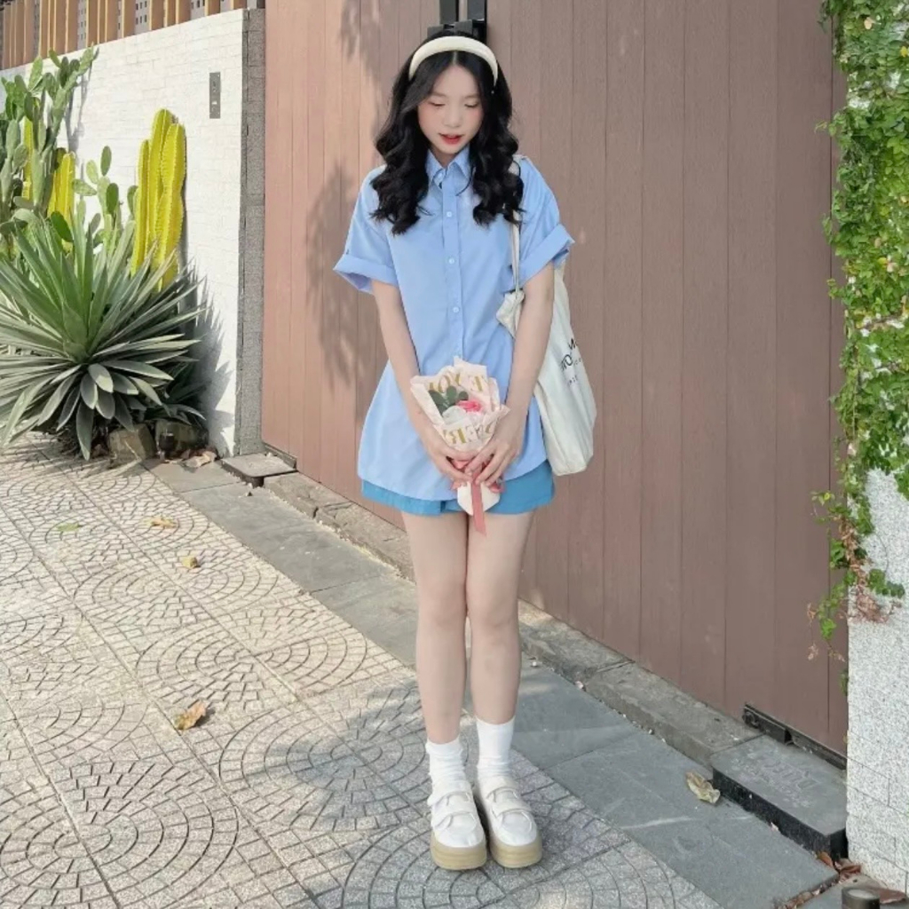 Set Bộ BigSize Áo Sơ Mi Ngắn Tay & Quần Short Lưng Thun Cúc Bấm Chiết Eo Form Siêu Tôn Dáng