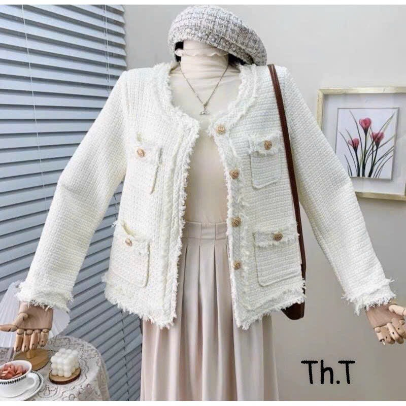 Áo khoác dạ tua màu kem sang chảnh Maia Aodatuarua931 P12K8