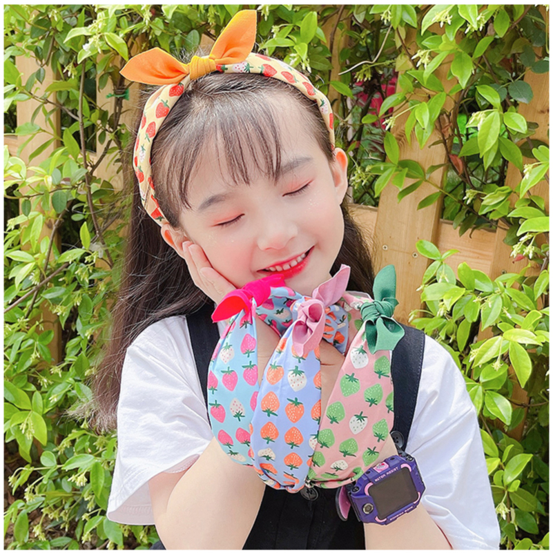 Bờm cài tóc thắt nơ bọc vải bản to cho bé gái họa tiết trái cây dễ thương phong cách Hàn Quốc BBT
