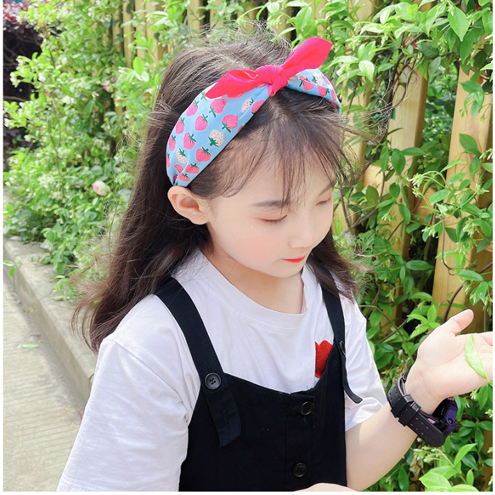 Bờm cài tóc thắt nơ bọc vải bản to cho bé gái họa tiết trái cây dễ thương phong cách Hàn Quốc BBT