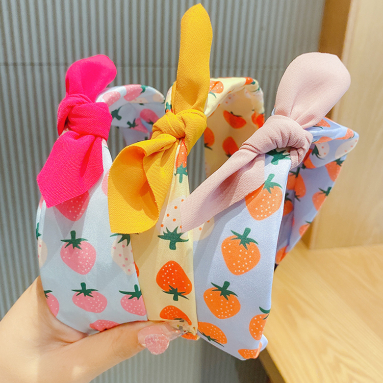 Bờm cài tóc thắt nơ bọc vải bản to cho bé gái họa tiết trái cây dễ thương phong cách Hàn Quốc BBT