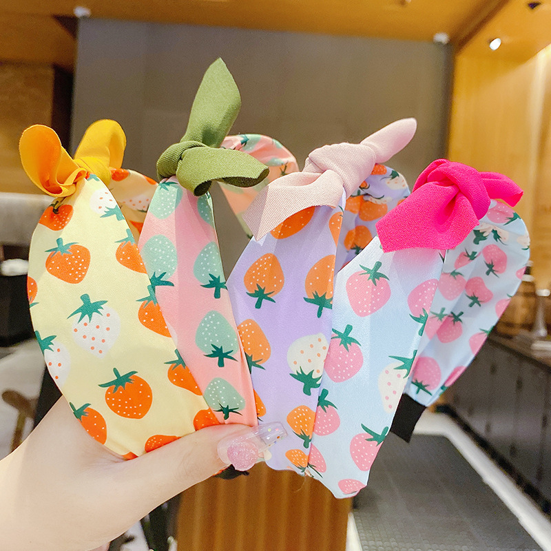 Bờm cài tóc thắt nơ bọc vải bản to cho bé gái họa tiết trái cây dễ thương phong cách Hàn Quốc BBT