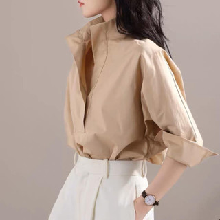 Set Áo Sơ Mi Nữ Cổ Đứng Tay Lửng + Quần Cạp Đai Khuy Vàng Louisa Eclipse Clothing