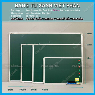 Bảng Từ Xanh Treo Tường Viết Phấn (Tặng 1 khay,1 hộp phấn,1 xóa bảng,6 nam châm)