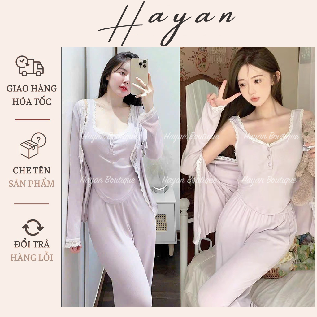 HT360 Bộ ngủ 3 món 2s bản to tôn dáng dáng , set đồ ngủ lyly thun lạnh cao cấp HT360
