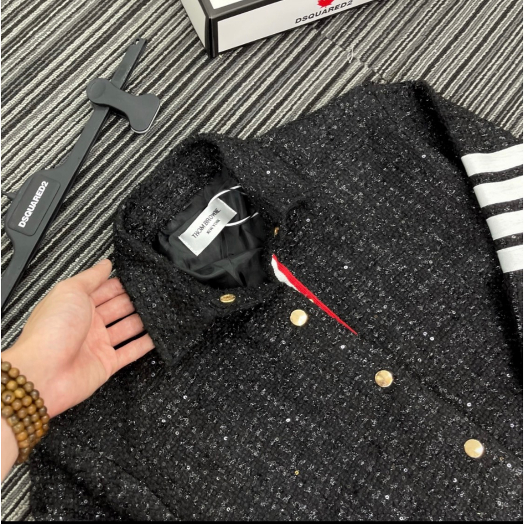 Áo Khoác Bomber Thome Nam Nữ Kim Tuyến Vải Dạ Phối Thêu-Áo Bomber Thome Kim Tuyến Óng Ánh Form Dáng Unisex