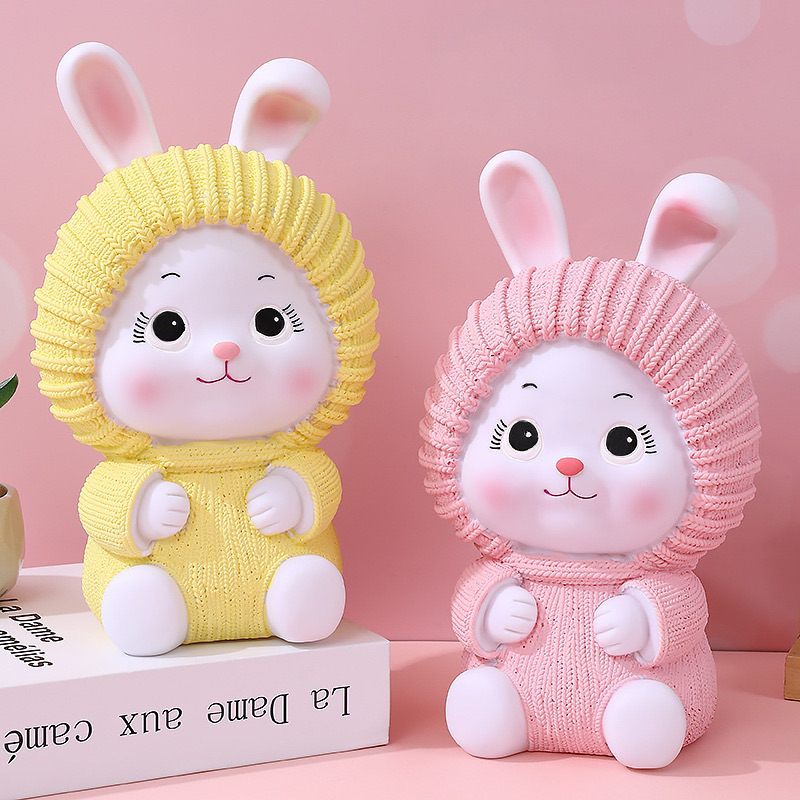 Tượng tô màu CÔ BÉ MŨ LEN thạch cao size lớn 18-24cm