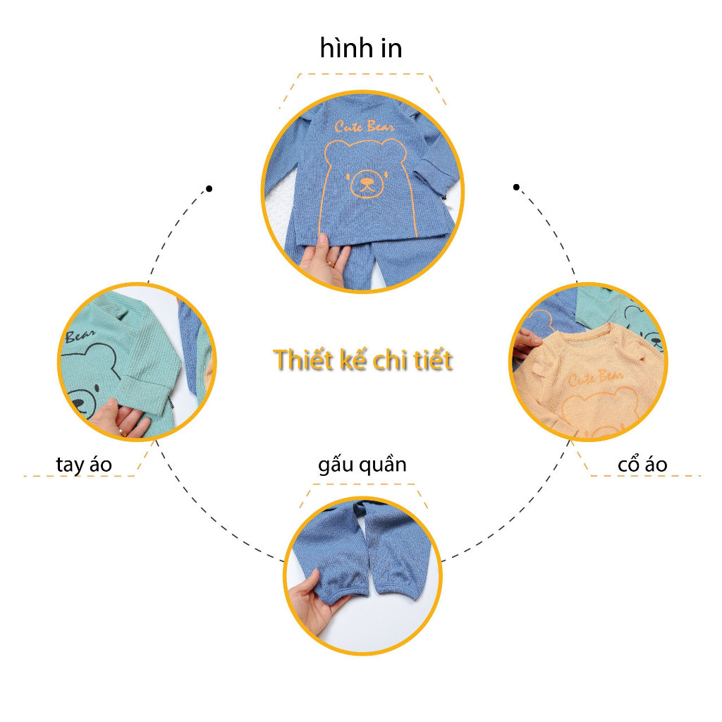 Đồ bộ quần áo dài tay len tăm cho bé trai bé gái  Quần áo thu đông đồ ngủ cho bé CUTE BEAR