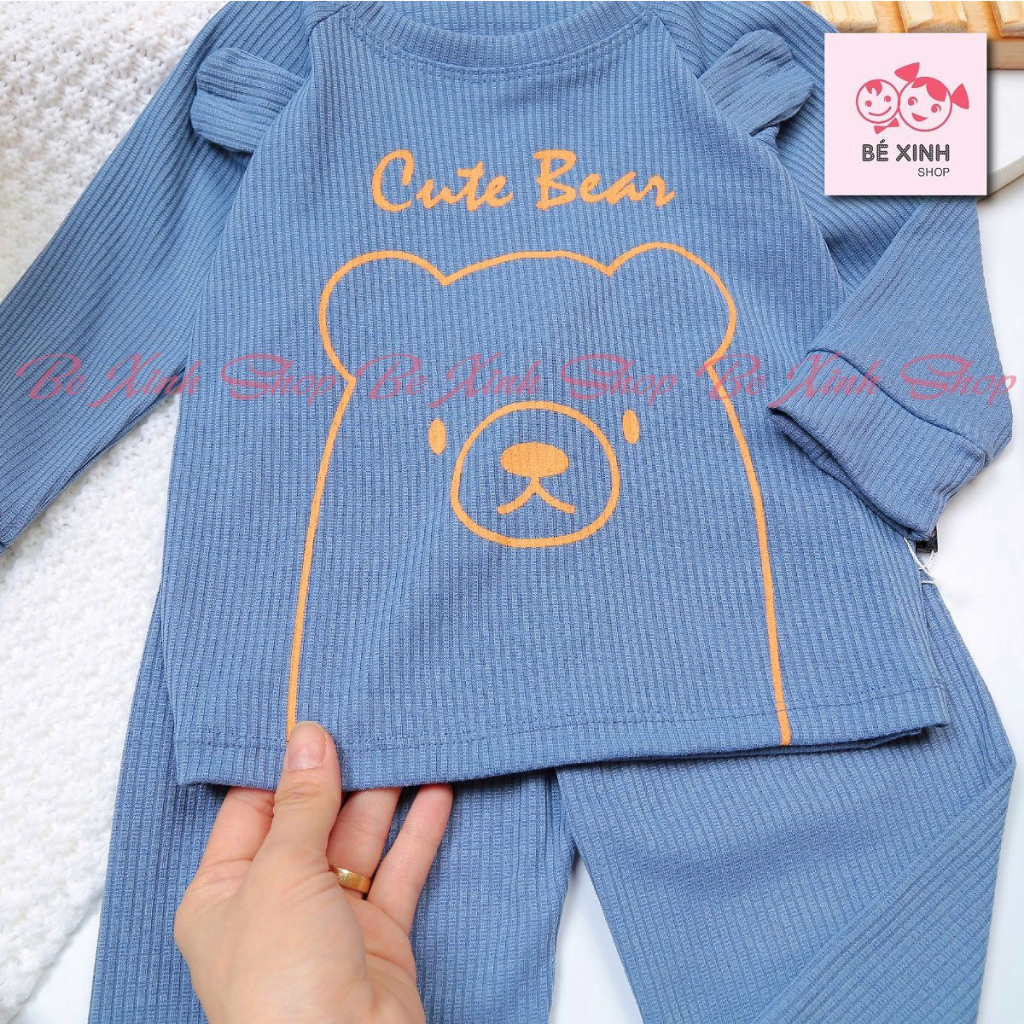 Đồ bộ quần áo dài tay len tăm cho bé trai bé gái  Quần áo thu đông đồ ngủ cho bé CUTE BEAR