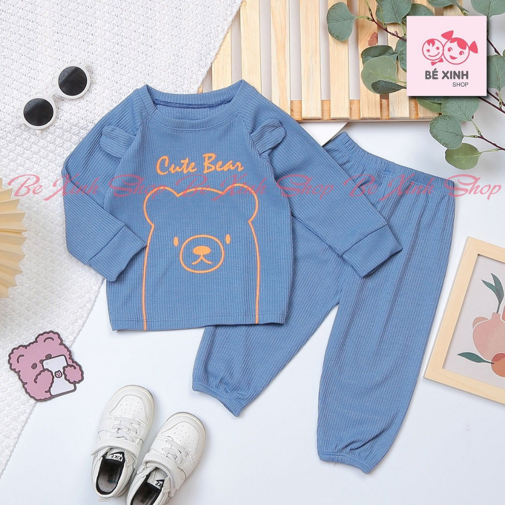 Đồ bộ quần áo dài tay len tăm cho bé trai bé gái  Quần áo thu đông đồ ngủ cho bé CUTE BEAR