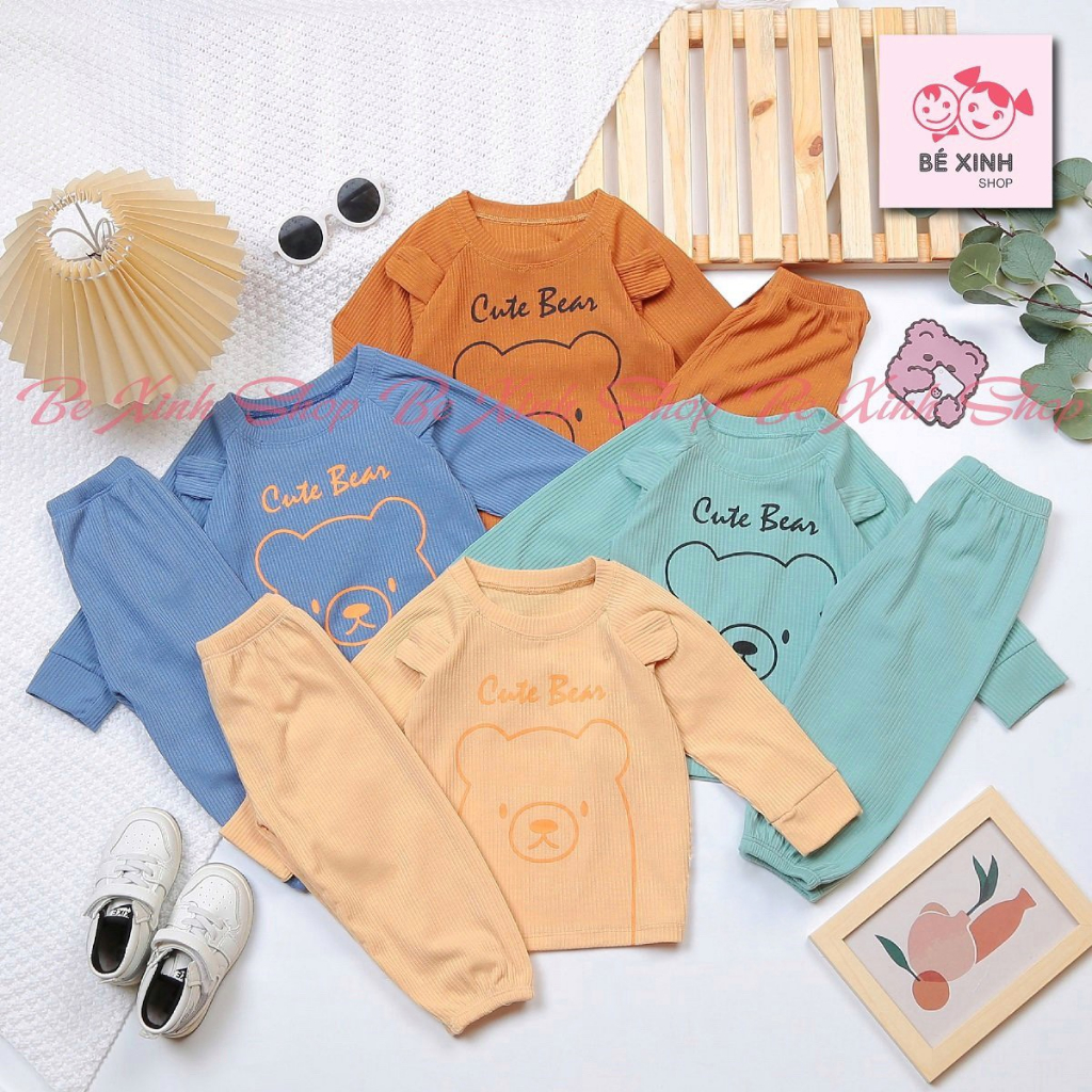 Đồ bộ quần áo dài tay len tăm cho bé trai bé gái  Quần áo thu đông đồ ngủ cho bé CUTE BEAR
