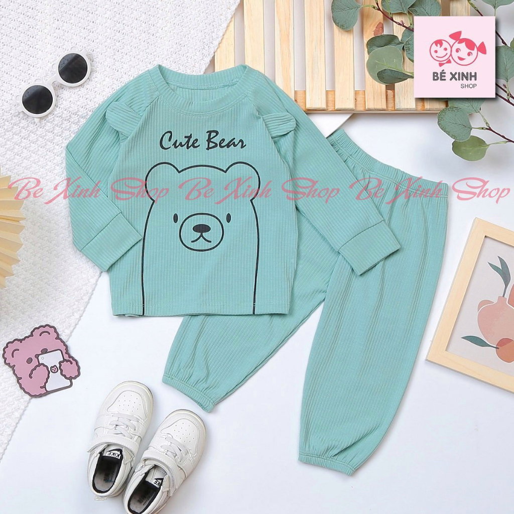 Đồ bộ quần áo dài tay len tăm cho bé trai bé gái  Quần áo thu đông đồ ngủ cho bé CUTE BEAR