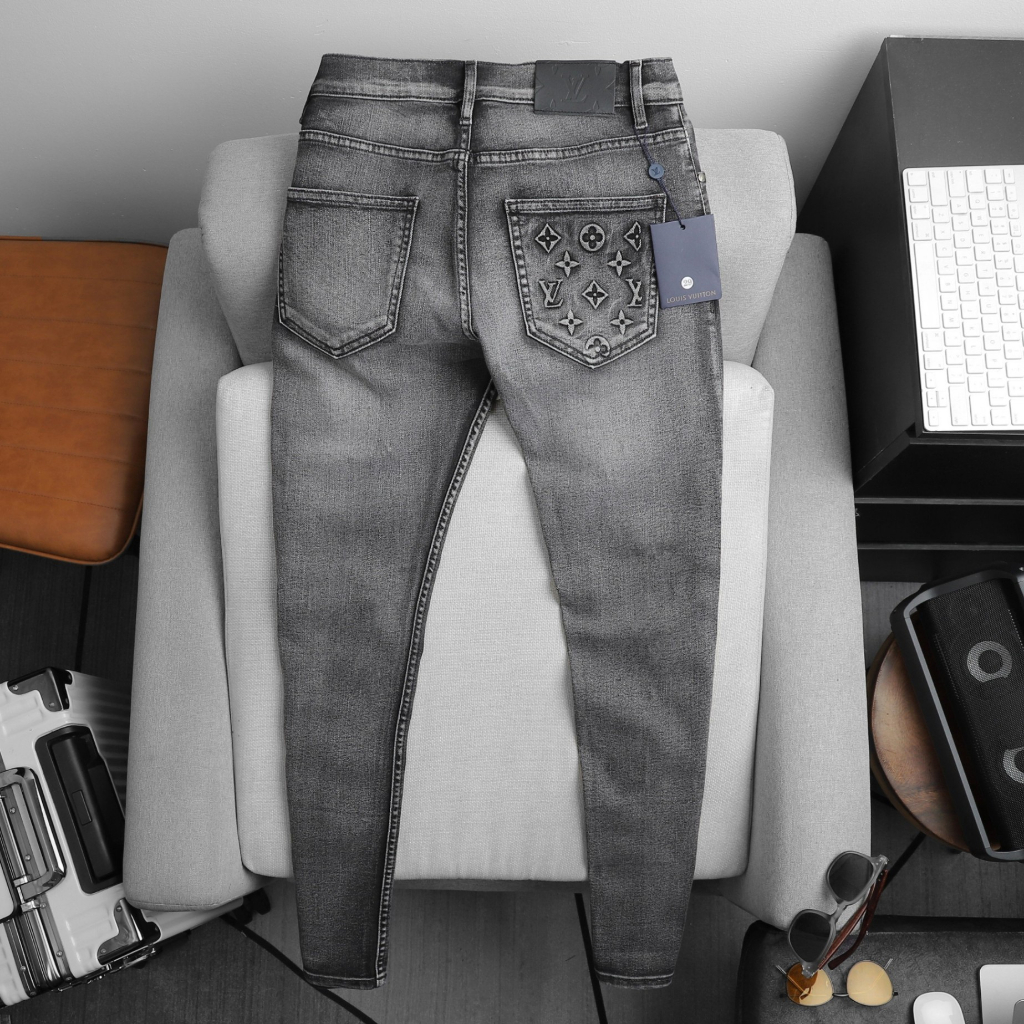 Quần Jean Dài Nam LV Đen Xám, Form Slim-fit, chất vải co giãn nhẹ, ống 15-18cm, Hàng VNXK - JLV21