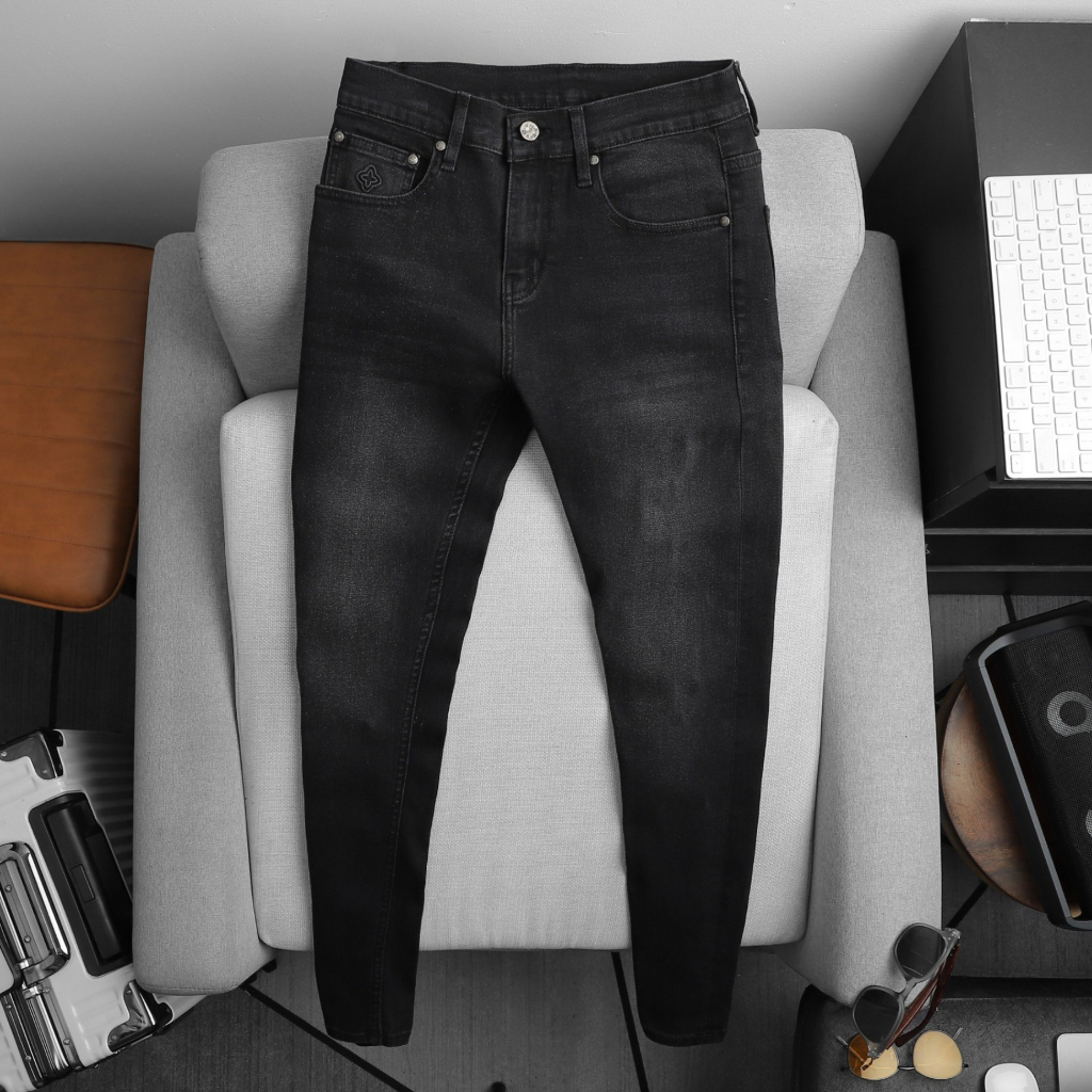 Quần Jean Dài Nam LV Đen Xám, Form Slim-fit, chất vải co giãn nhẹ, ống 15-18cm, Hàng VNXK - JLV21