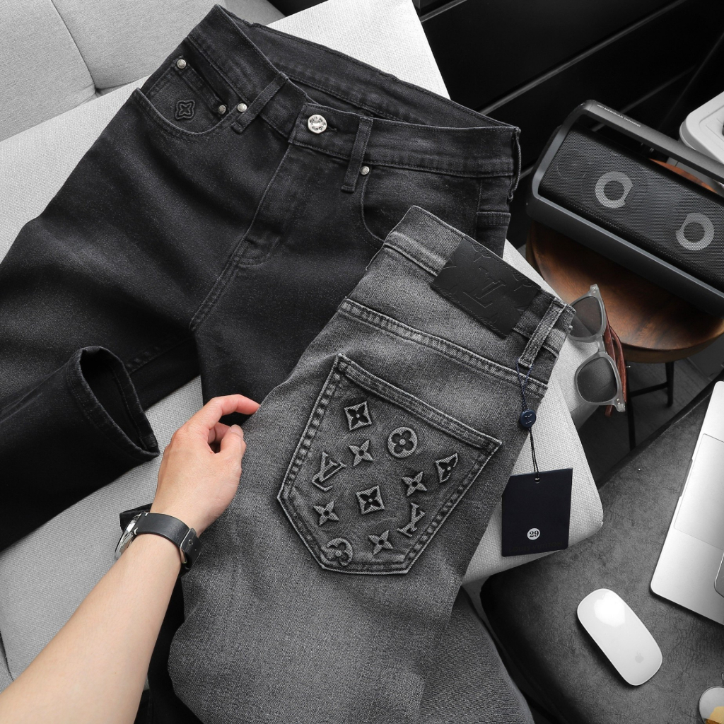 Quần Jean Dài Nam LV Đen Xám, Form Slim-fit, chất vải co giãn nhẹ, ống 15-18cm, Hàng VNXK - JLV21