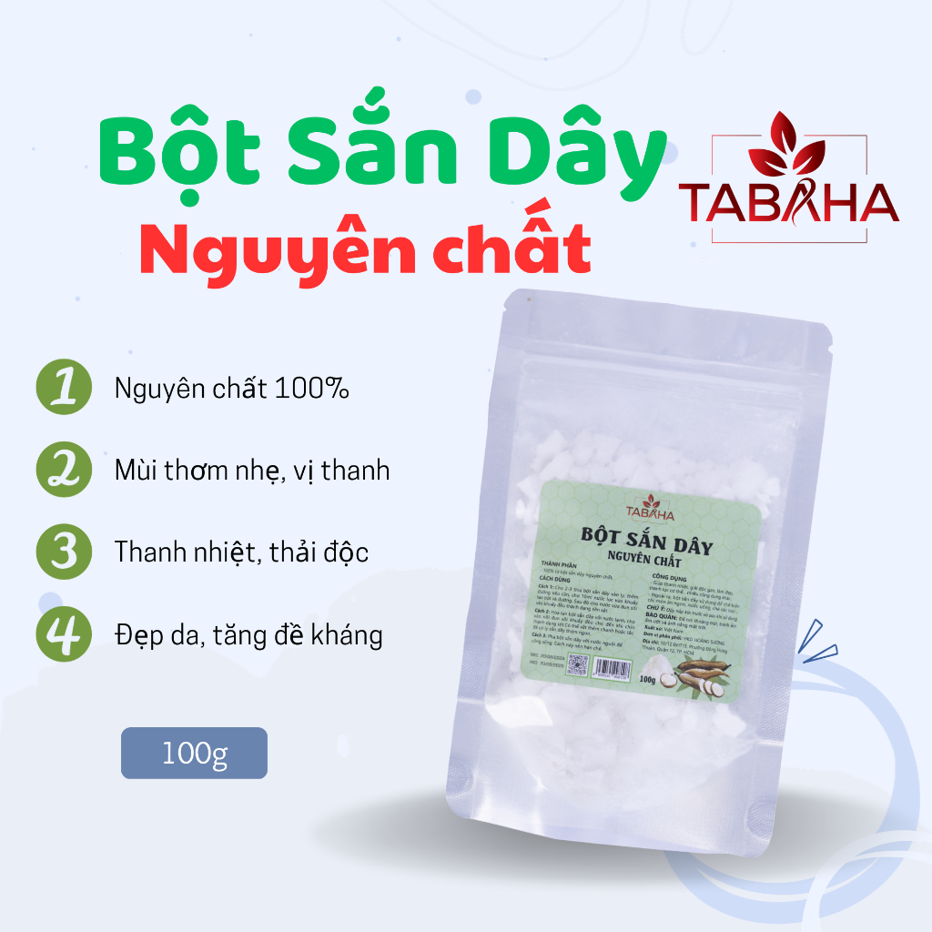 Bột sắn dây nguyên chất TABAHA Túi 100g thanh nhiệt đẹp da thanh lọc