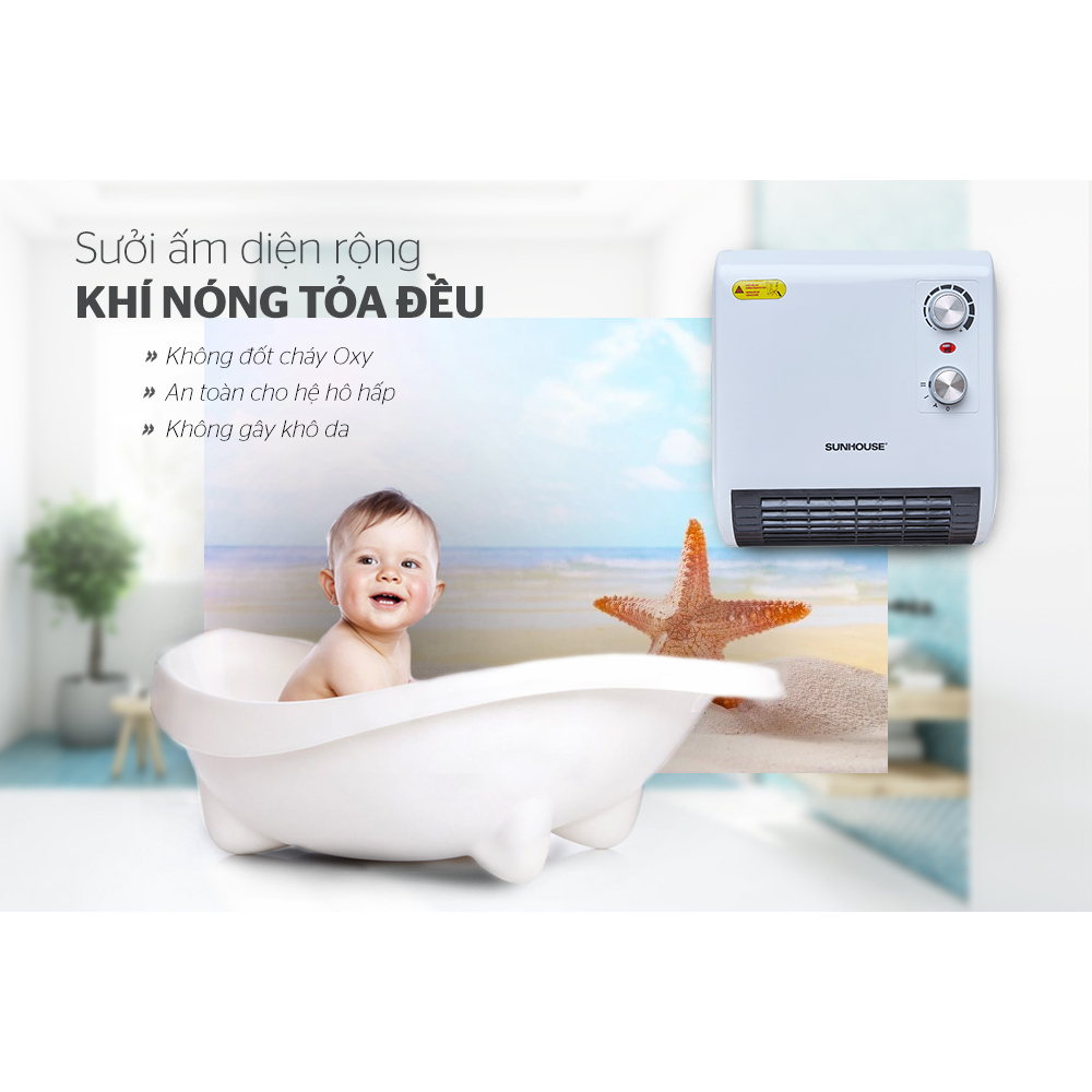 Quạt sưởi phòng tắm đối lưu Sunhouse SHD3816W công suất 1850W + tặng dao làm bếp màu đen