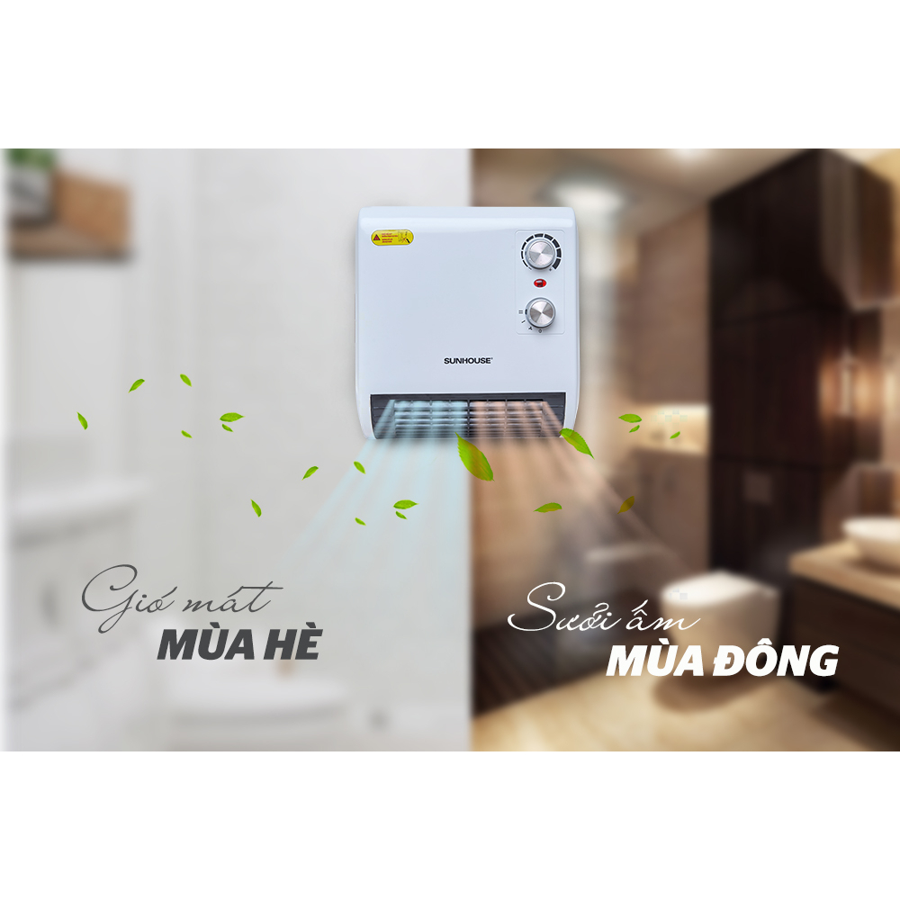 Quạt sưởi phòng tắm đối lưu Sunhouse SHD3816W công suất 1850W + tặng dao làm bếp màu đen