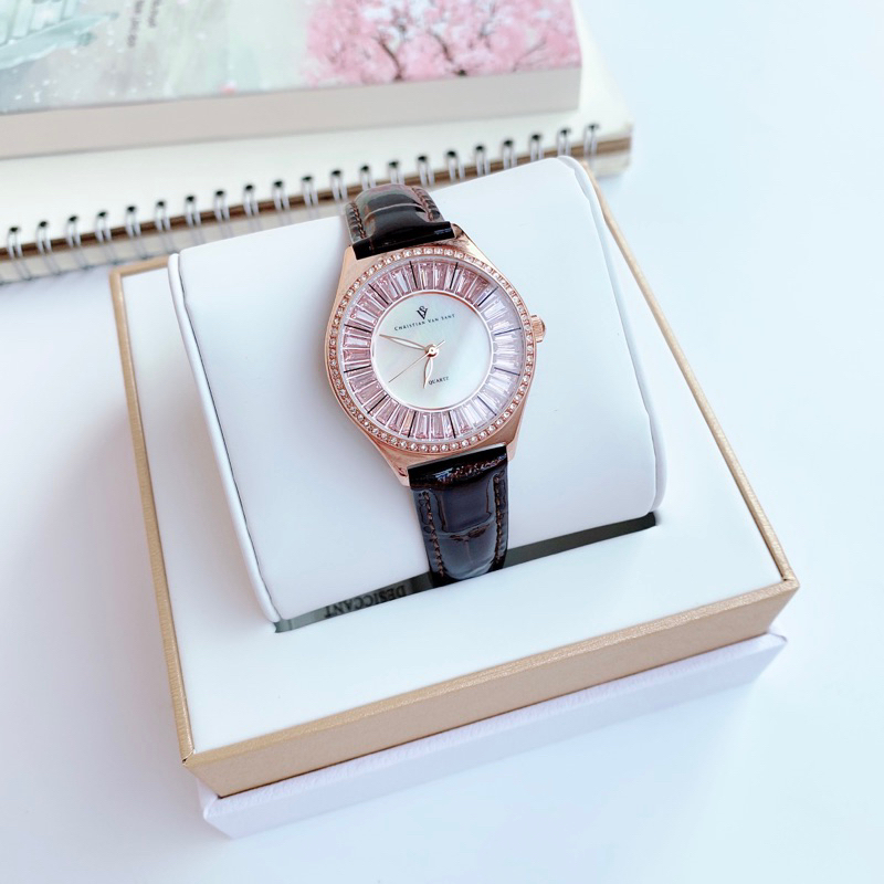 Đồng hồ nữ Christian Van Sant mặt tròn dây đen chính hãng