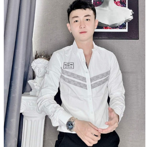 Áo Sơ Mi Nam Đũi Dài Tay Phối Màu In Logo G.C Chất Dày Dặn Mặt Thoải Mái.