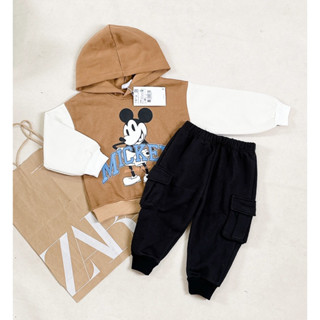 Set bộ hoodie Mickey nâu quần túi hộp cho bé trai siêu đẹp size từ 12-24 cân