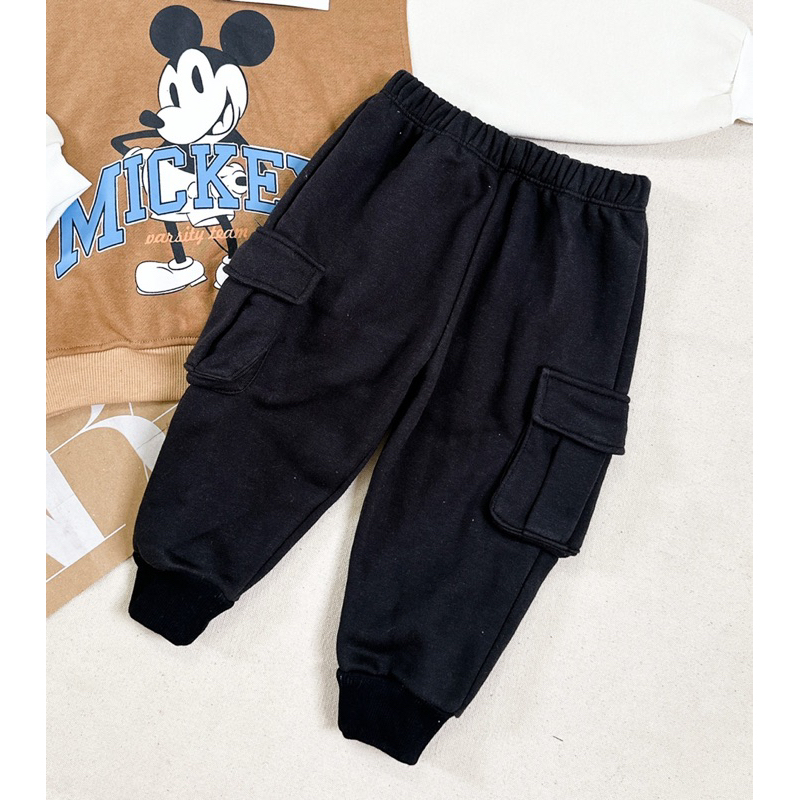 Set bộ hoodie Mickey nâu quần túi hộp cho bé trai siêu đẹp size từ 12-24 cân