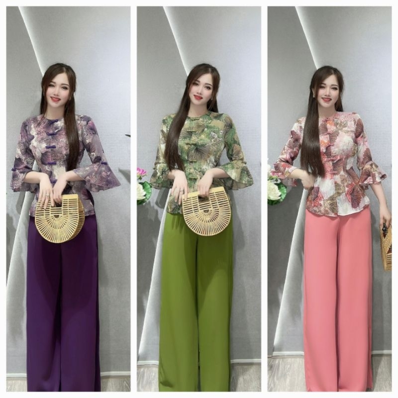 🔥🔥SIÊU HOT🔥🔥BỘ LAM HOA TAY LOE SIZE 40_65KG__PHÁP PHỤC LỤA HOA TAY LOE _BÀ BA HOA TAY LOE__