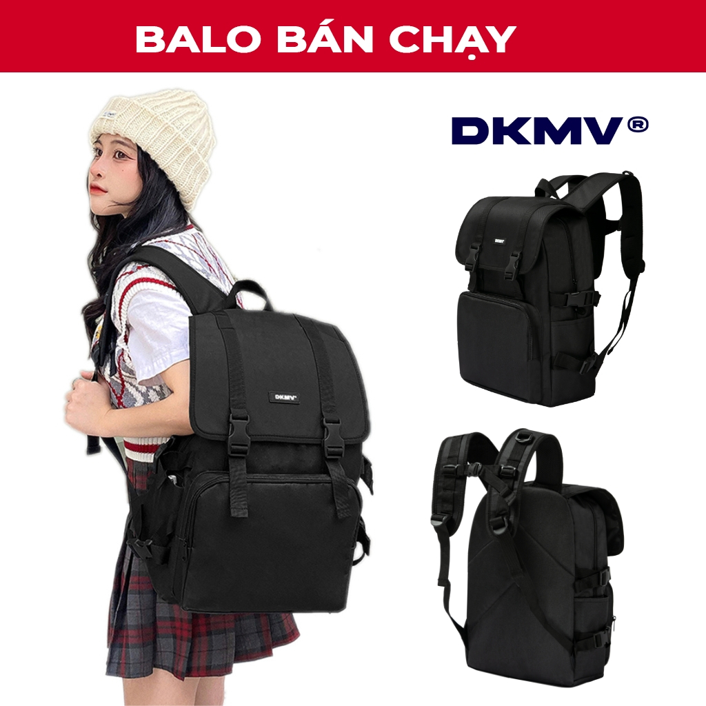 Balo nữ đi học màu đen Don't Kill My Vibe DKMV Basic Rubber Tag Backpack | K-P16