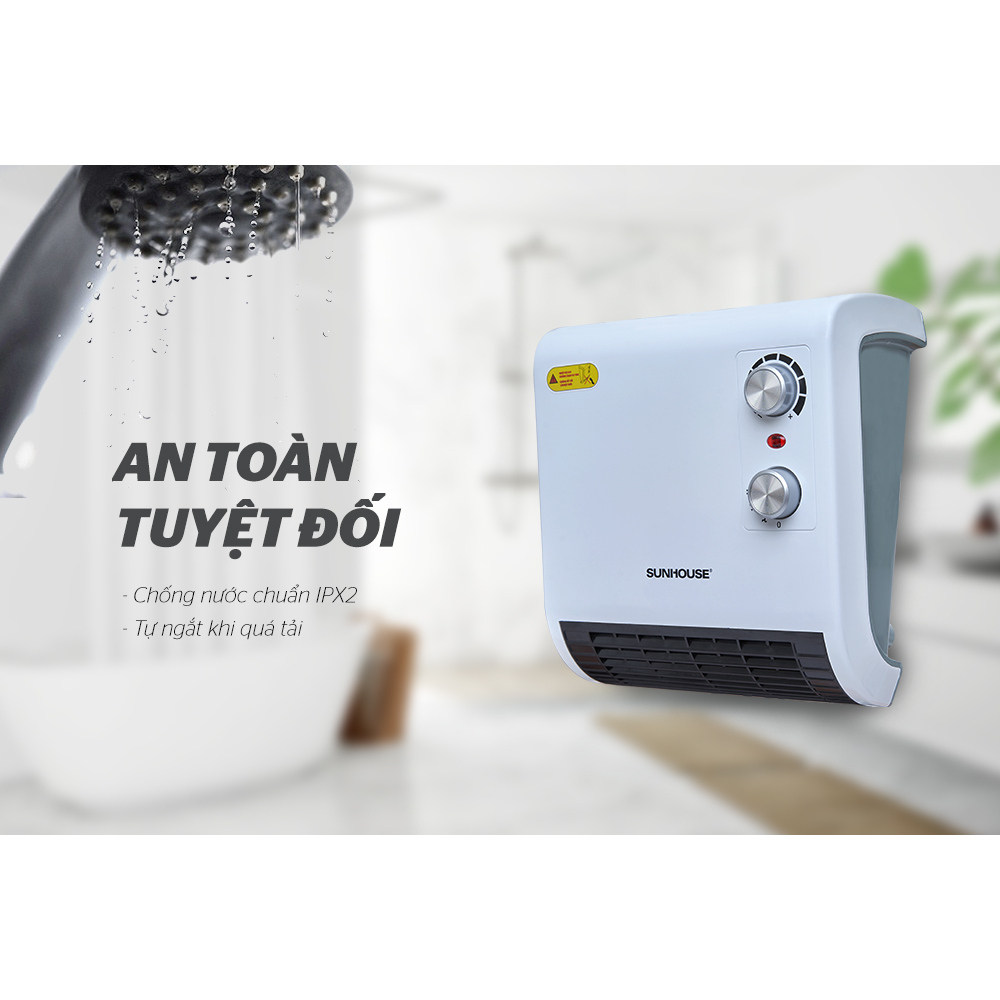 Quạt sưởi phòng tắm đối lưu Sunhouse SHD3816W công suất 1850W + tặng dao làm bếp màu đen