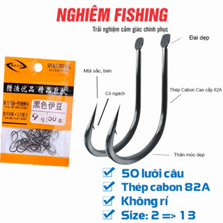 【 Lưỡi câu cá 】50 lưỡi câu  cacbon 82A Cao Cấp Đai Dẹp, không rỉ nhiều kích cỡ ( # LC - 003 )
